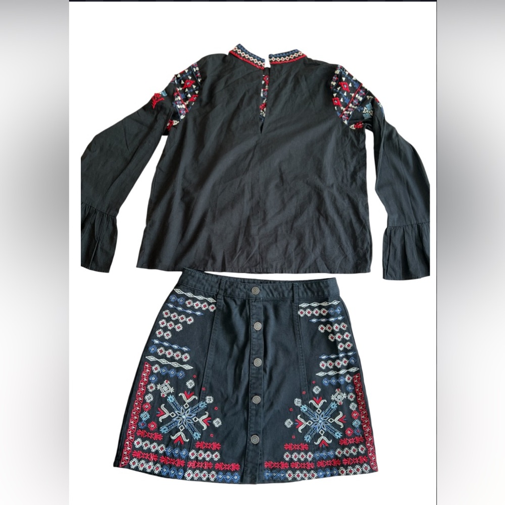 JENNYFER - Top and Skirt Set with Decorative Stitching - Skirt Small-Top Medium